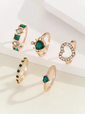 Vintage Stylish Green Cubic Knuckle Ring Set (5 pcs)
